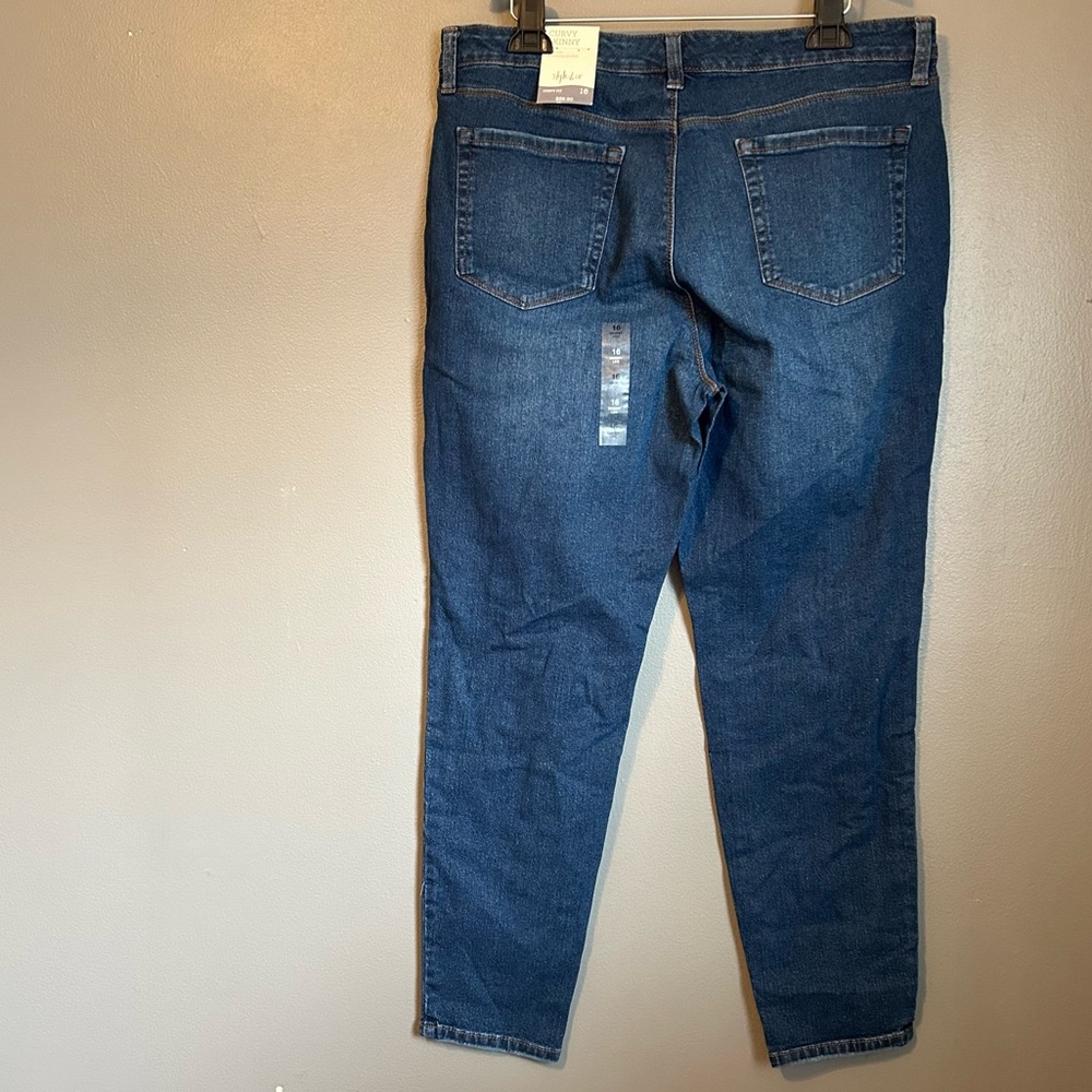 NWT Style & Co 16 Curvy Mid Rise Blue Denim Distressed Skinny Full Length Jeans! - Picture 9 of 11